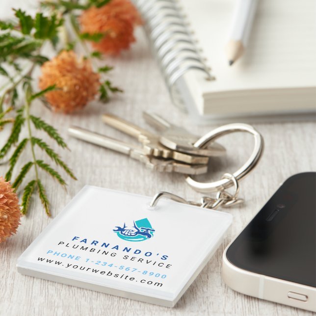 Porte-clés Plumbing Service Water Drop Logo Plumber Business (Devant Droit)