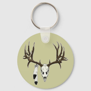 Porte-clés Plume d'aigle de crâne de cerfs communs de mule