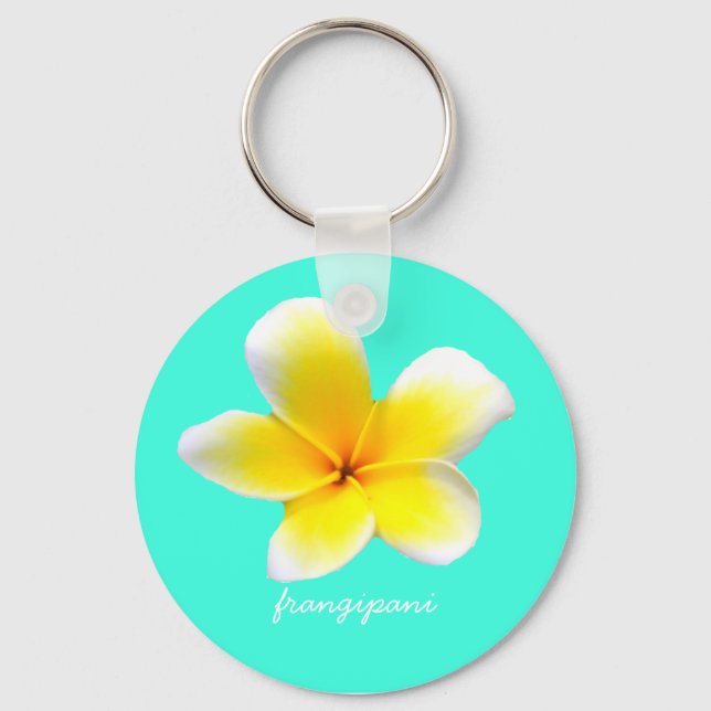 Porte-clés Plumeria blanche hawaïenne fleur frangipani (Recto)