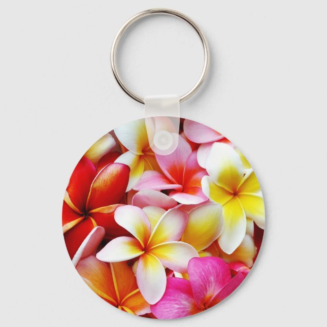 Porte-clés Plumeria Frangipani Hawaii Fleur Customisée (Recto)