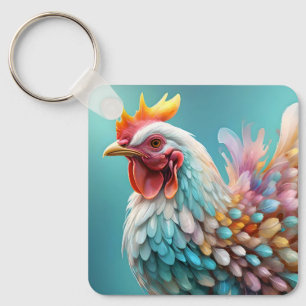 Porte-clés "Plumes de couleur : le poulet arc-en-ciel"