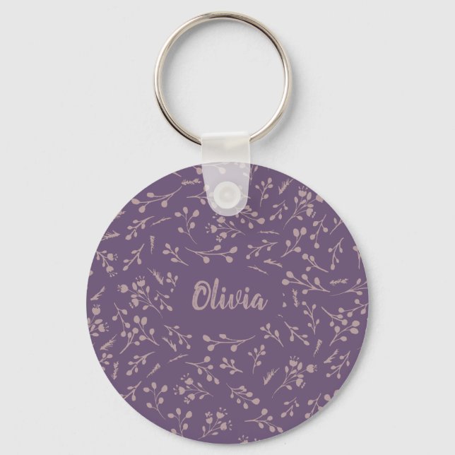 Porte-clés Plumes Feuille de tulipe violet personnalisé Motif (Recto)