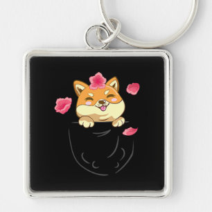 Porte-clés Poche Shiba Inu Chien   Fleur de fleurs de cerisie