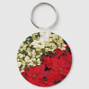 Porte-clés Poinsettias blanches et rouges I Holiday Floral