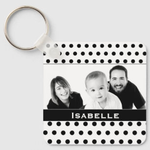 Porte-clés Pointe Polka noir et blanc photo personnalisée