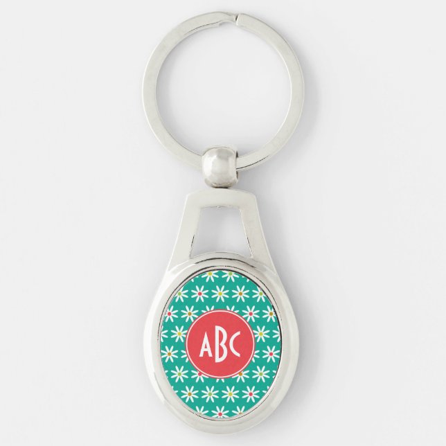 Porte-clés Points de marguerite Turquoises monogrammes (Devant)