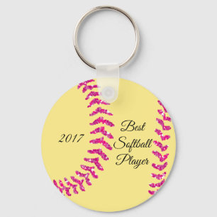 Porte-clés Points de softball en faux paillettes roses