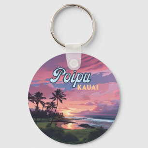 Porte-clés Poipu Kauai Hawaii Plage Palmiers Rétro