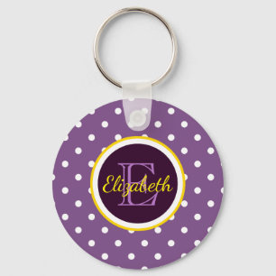 Porte-clés Pois mignons violets avec nom Monogramme