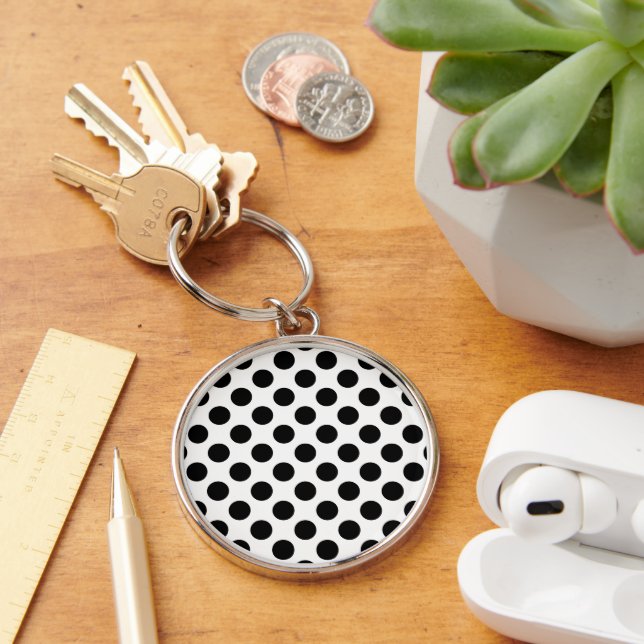 Porte-clés Pois, Motif Polka Dot, noir et blanc (Bureau)