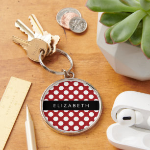 Porte-clés Pois Rouges, Motif Polka Dot, Votre Nom
