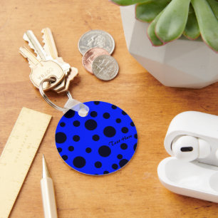 Porte-clés Pois simple Noir moderne sur motif bleu
