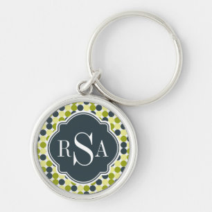 Porte-clés Pois verts et Monogramme bleu