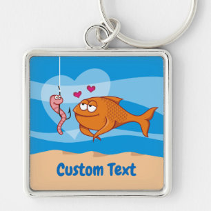 Porte-clés Poisson et appât en amour Premium Carré Porte - cl