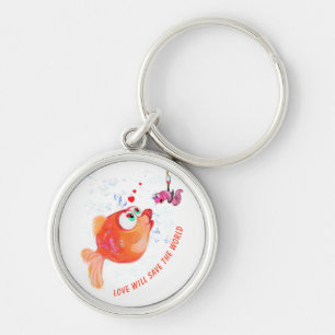 Porte-clés Poisson et ver amour Romantique Cartoon Porte - cl