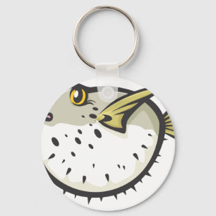 Porte-clés Poisson-pouffer sérieux en noir et blanc