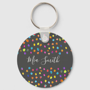 Porte-clés Polka dot boho aquarelle mignonne fille nom cadeau
