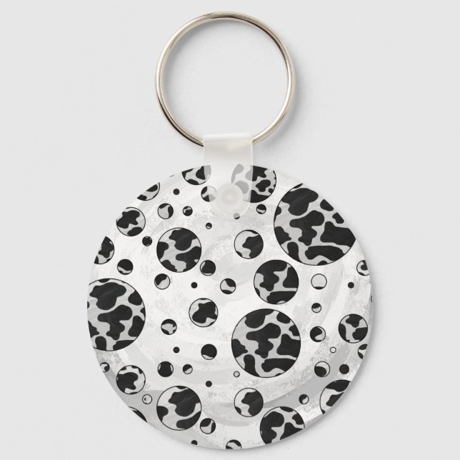 Porte-clés Polka Dot Vache noir et blanc (Recto)