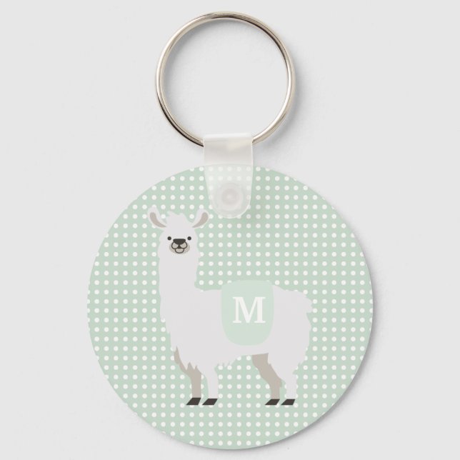 Porte-clés Polka vert et blanc cassé point mignon Llama (Recto)