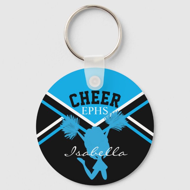 Porte-clés Pom-pom girl en Bleu Bébé et Noir (Recto)