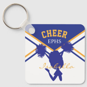 Porte-clés Pom-pom girl en bleu foncé, blanc et or