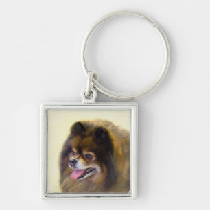 Porte-clés Pomeranian Black and Tan Painting Original Dog Art