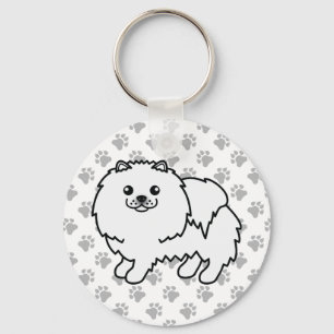 Porte-clés Pomeranian Blanc Chien de Dessin Animé Mignon & Pa
