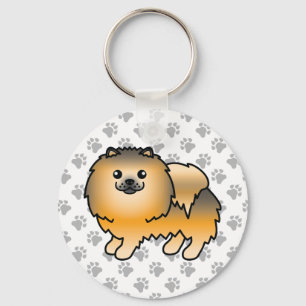 Porte-clés Pomeranian Sable Orange Chien de Dessin Animé Mign