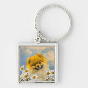 Porte-clés Poméranien dans Daisies Peinture - Art Chien orig