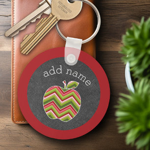 Porte-clés Pomme d'enseignant personnalisé - Motif Chevron v