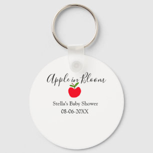 Porte-clés Pomme en fleurs baby shower pomme rouge nom date