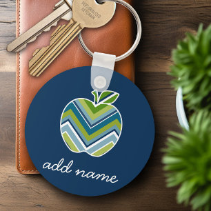 Porte-clés Pomme enseignant personnalisée avec Motif Chevron 