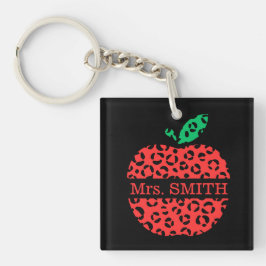 Porte-clés Pomme rouge de l'enseignant Empreinte de léopard