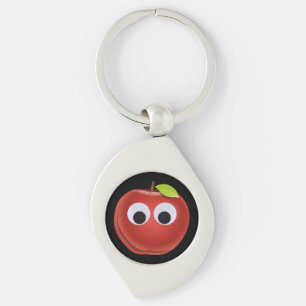 Porte-clés Pomme rouge drôle avec yeux de googly