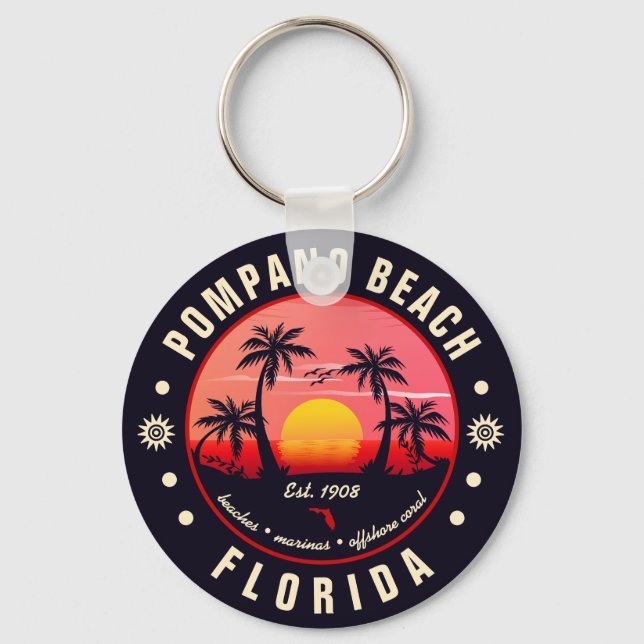 Porte-clés Pompano Beach Floride Retro Sunset Souvenir (Recto)