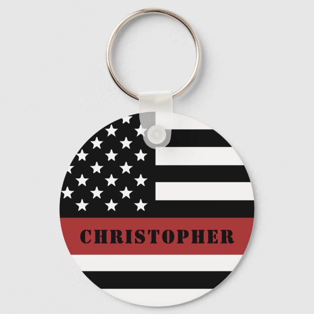 Porte-clés Pompier personnalisé Mince Red Line Drapeau cadeau (Recto)