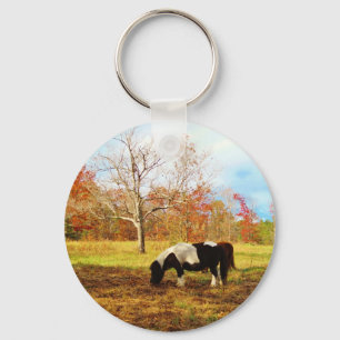 Porte-clés Poney miniature noir et blanc / Cheval