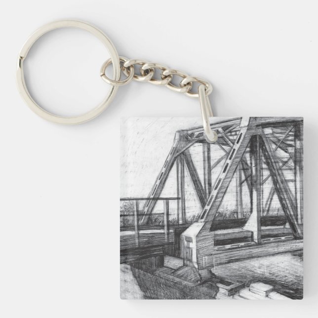 Porte-clés Pont vieux pencilart Monochrome noir et blanc (Devant)