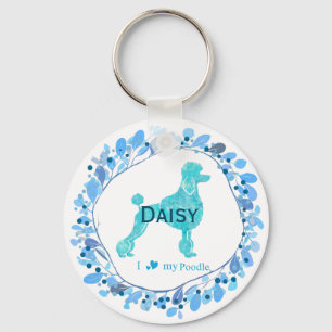 Porte-clés Poodle Bleu Pastel Minimal Nom et Photo Personna