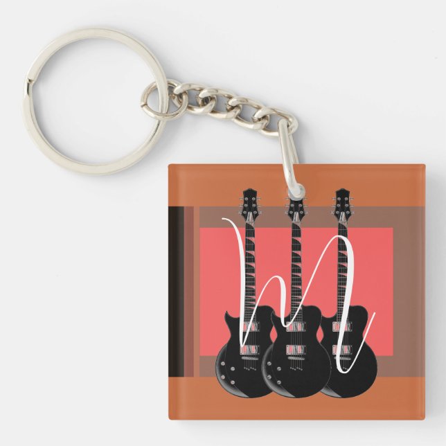 Porte-clés Pop Art Electric Guitare Monogramme initial (Devant)