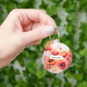 Porte-clés Poppies d'aquarelle rouge dans un champ