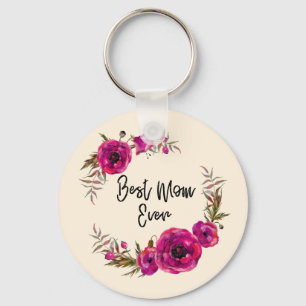 Porte-clés Poppies florales rose Fuchsia Wreath Meilleure mam