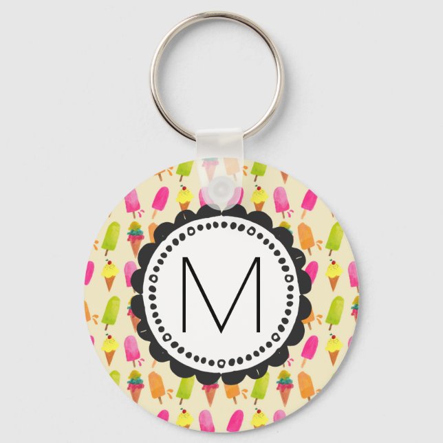 Porte-clés Popsicles et crème glacée Monogramme personnalisé (Recto)