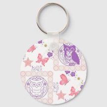 Porte - clé à double hiboux et papillons