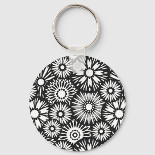 Porte-clés Porte - clé à fleurs noir et blanc