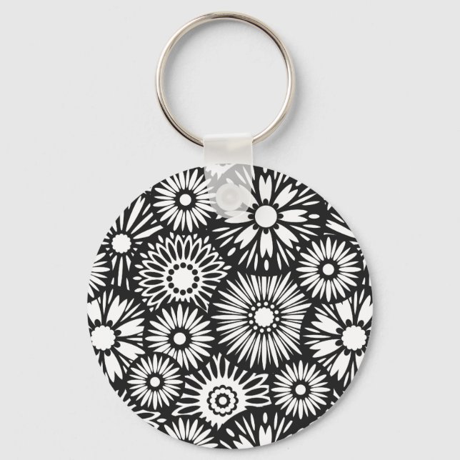 Porte-clés Porte - clé à fleurs noir et blanc (Recto)