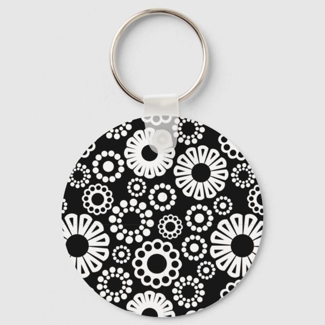 Porte-clés Porte - clé à fleurs noir et blanc (Recto)