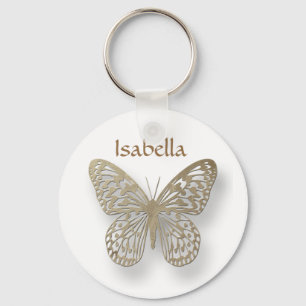 Porte-clés Porte - clé à papillon blanc et or personnalisé