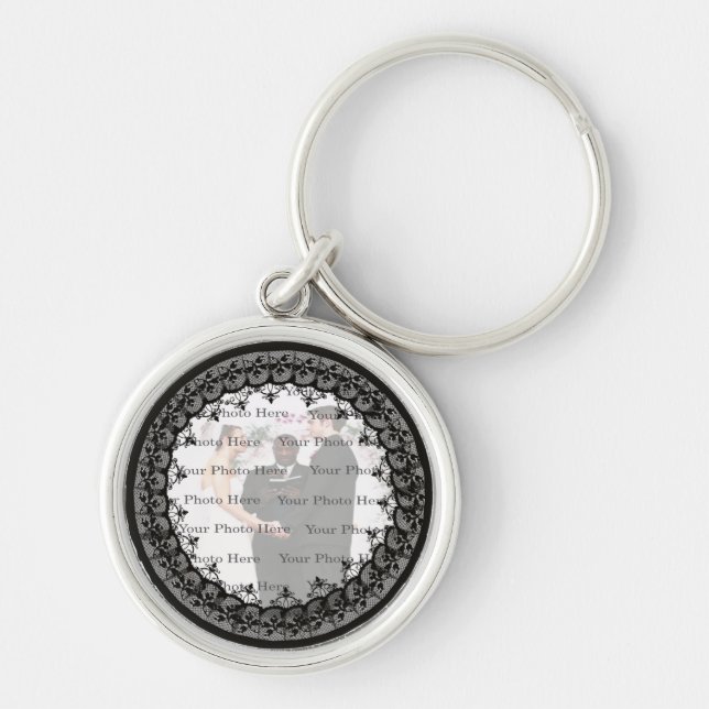 Porte-clés Porte - clé argenté rond de dentelle noire (Devant)