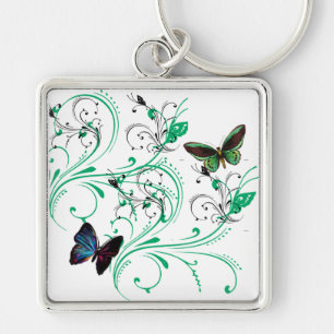Porte-clés Porte - clé avec vignes et papillons vert